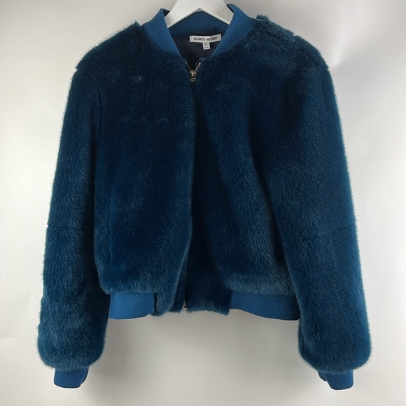 Elizabeth and James Ellington Blue Faux-Fur Bomber Jacket - Picture 2 of 8